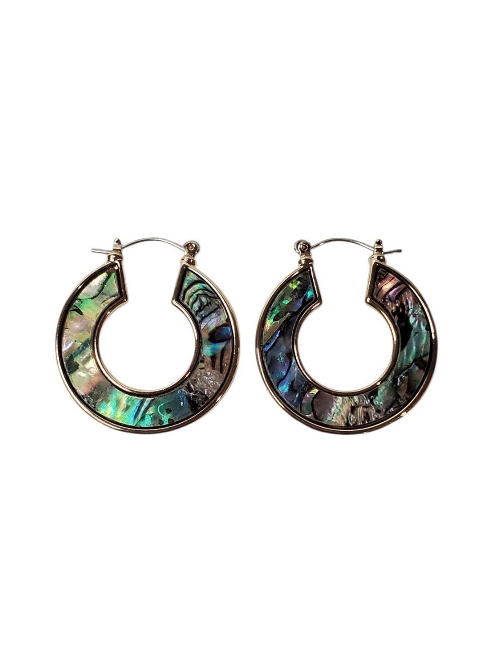 Estate Erica Lyons Gold-Tone Iridescent Abalone Shell Statement Hoop Earrings